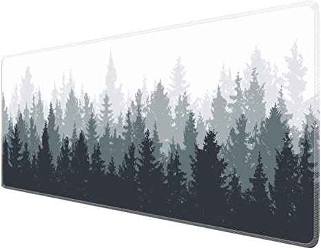UCMDA Gaming Mouse Pad - XXL Extended Large Mouse Mat Pad Waterproof Keyboard Mat with Non-Slip Base, Stitched Edges, Smooth Surface for Computer and Desk (800x400x2mm) (White Forest)
