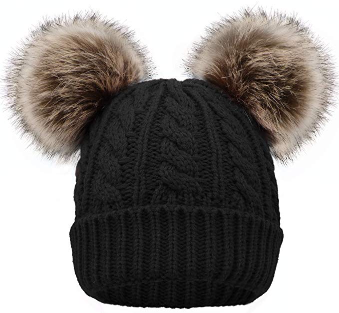 Arctic Paw Women Winter Cable Knit Fleece Lined Warm Pom Pom Beanie Hat