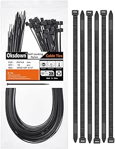 Oksdown Cable Ties 450mm×4.8mm Black Thick Heavy Duty Large Strong Nylon Plastic Self Locking 18 inch/45 cm Extra Long Zip Tie Wraps, 50 Pack