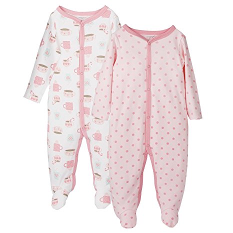 Future Founder Baby Girl Footed Pajamas, Soft Cotton Long Sleeve Jumpsuit,Footie, 2 Pack