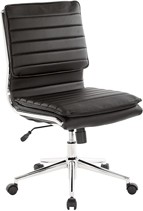 Office Star Faux Leather Armless Mid Back Managers Chair with Chrome Base, Black
