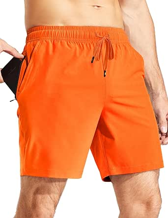 MIER Men's Workout Running Shorts 7 Inch Lightweight Athletic with Zipper Pockets No Liner Quick-Dry Gym Active Shorts