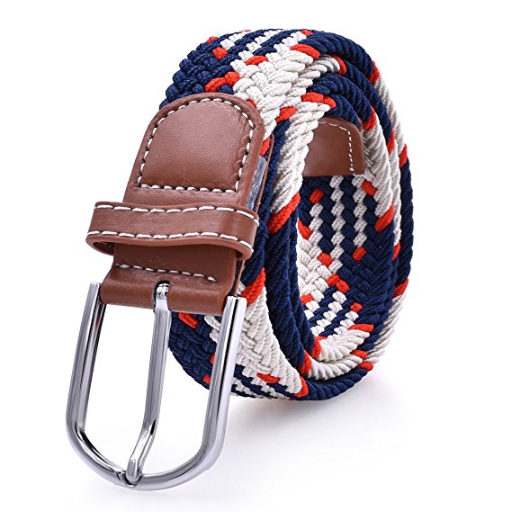 Mens Braided Elastic Stretch Belt Fabric Woven Leather Belt with Many Colors