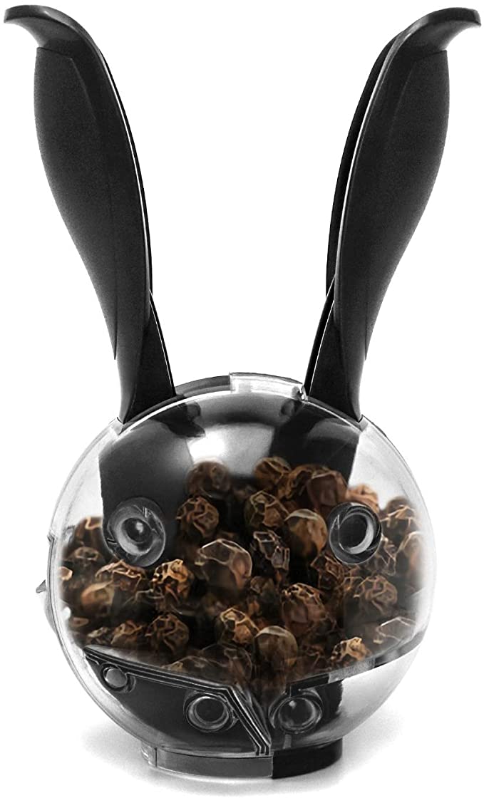 QWORK Mini Rabbit Salt & Pepper Grinder, Ceramic Core Salt & Pepper Shakers, for Kitchen, Cooking, Black and Clear