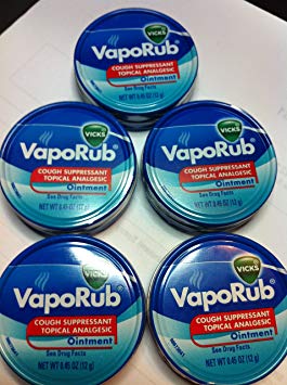 Vicks Vaporub Ointment Cream Cough Suppressant and Topical Analgesic of 0.45 Oz JAR - 5 Packs