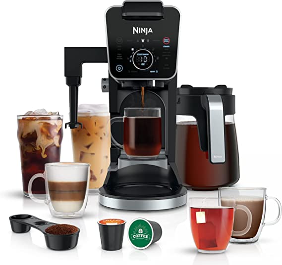 Ninja CFP301 DualBrew Pro System 12-Cup Coffee Maker, Single-Serve for Grounds & K-Cup Pod Compatible, 4 Brew Styles, Frother, 60-oz. Water Reservoir with Separate Hot Water Dispenser & Carafe, Black