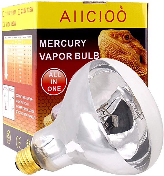 AIICIOO Mercury Vapor Bulb Reptile Bulbs- 100W Reptile U-VB Light Sun Simulating Bulb High Intensity Light Heat Bulb for Reptile and Amphibian Use