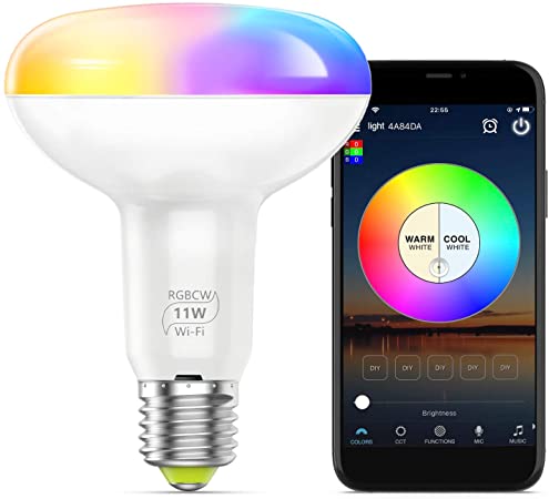 Zglon Smart Light Bulb, BR30 Wi-Fi Light Bulb (11W), 2.4G(Not 5G) Compatible with Alexa and Google Home, E26 Dimmable Multicolored Color Changing Bulb-1 Pack