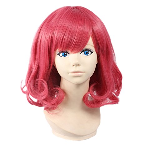 Angelaicos Women's Curly Party Cosplay Costume Full Wig Short Dark Pink
