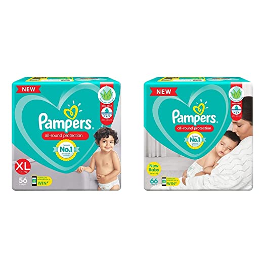 Pampers Diaper Pants, XL, 56 Count & Pampers Diapers Pants, New Born , 66 Count