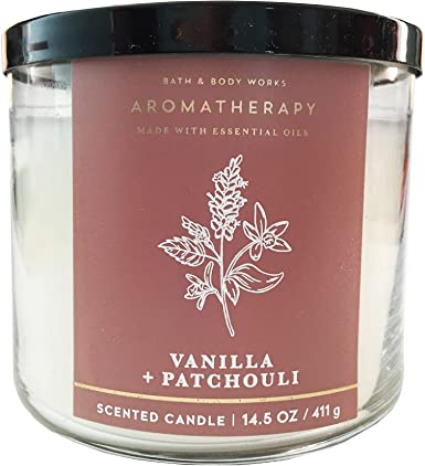 Bath and Body Works 3 Wick Scented Comfort Aromatherapy Candle Vanilla and Patchouli 14.5 Ounce with Natural Essential Oils