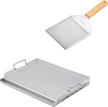 Skyflame 17" x 13" Universal Stainless Steel Griddle Flat Top Plate and 6" x 5" Stainless Steel Griddle Spatula