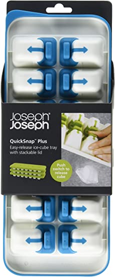 Joseph Joseph 20020 QuickSnap Ice Cube Tray with Cover Lid Easy-Release No-Spill Stackable Odor-Free Dishwasher Safe, Blue