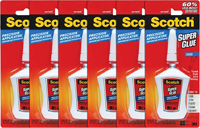 Scotch Super Glue Liquid in Precision Applicator, 0.14 oz, 6 Pack