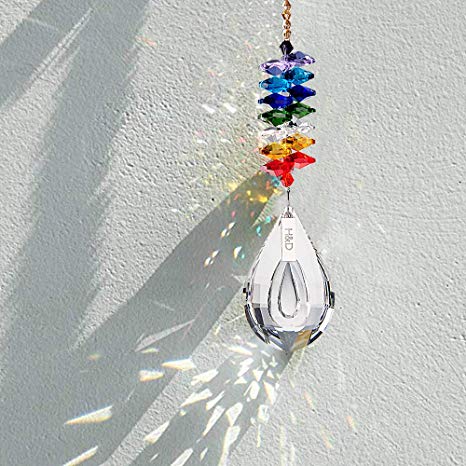 H&D Crystal Chakra Suncatcher Rainbow Makers Crystal Suncatcher Crystal Prisms Hanging Crystals for Window