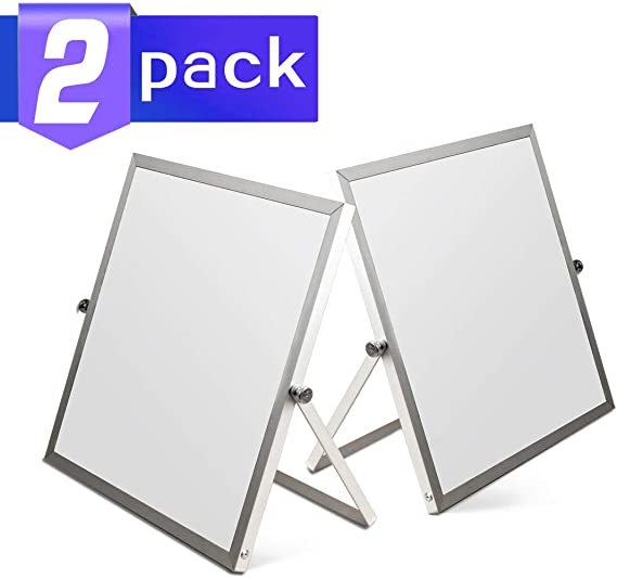 Small Whiteboard Easel, 2 Pack Mini Magnetic Desktop Whiteboard Easel 10x10 Inches, 360 Degree Reversible