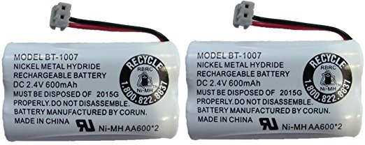 New! Genuine Uniden BBTY0651101 BT-1007 NiMH 600mAh DC 2.4V Rechargeable Cordless Telephone Battery (2-Pack)