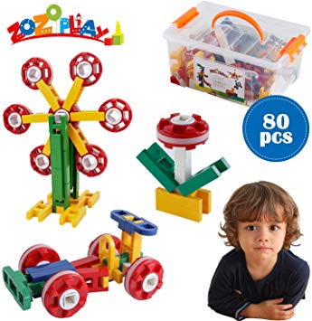 ZoZoplay STEM Learning Toy Engineering Creative Construction Building Blocks Kids Educational Toy Set for Boys and Girls Ages 3 4 5 6 7 8 9 Yr Old (80 PCS)