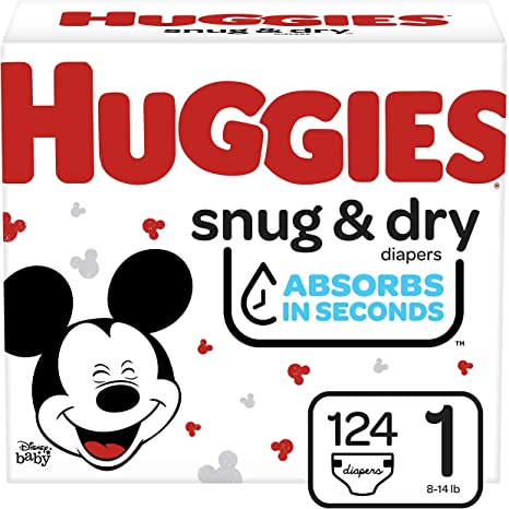 Huggies Snug & Dry Baby Diapers, Size 1, 124 Ct