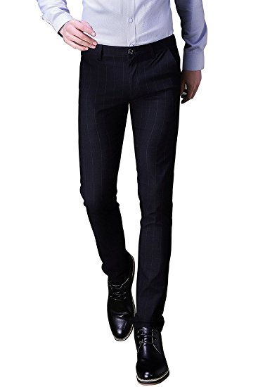 Harrms Men's Plaid Slim Fit Casual Work Business Suit Trousers