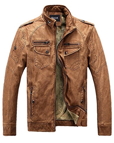 Zicac Mens Top Design Washable Leather Coat Super Warm Lining Fleece Jacket