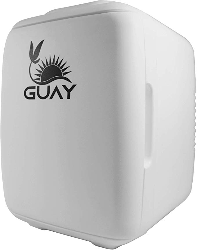 Guay Portable Thermoelectric Mini Fridge Cooler and Warmer – 4 Liter/6 can. AC/DC Great for Car, Travels, Dorm, Camping and Bedroom - White