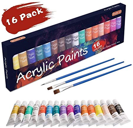 Acrylic Paint Set, Shuttle Art 16 x12ml (0.4 oz) Tubes Artist Quality Non Toxic Rich Pigments Colours Great For Kids Adults Professional Painting on Canvas Wood Clay Fabric Ceramic Crafts