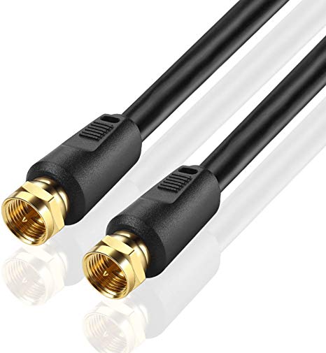 TNP Coaxial Cable (10 Feet) F Connectors F-Type Pin Plug Socket Male Twist-On Adapter Jack with Quad Shielded RG6 Coax Patch Cable Wire Cord Black