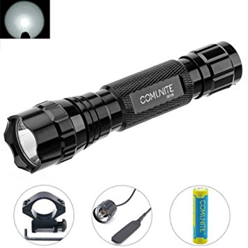 Comunite White Light XM-L T6 1000 Lumens Bright LED Flashlight Torch Lamp Tactical Flashlight with Gun Mount and Remote Pressure Switch (18650 Rechargeable Battery and Charger Included)