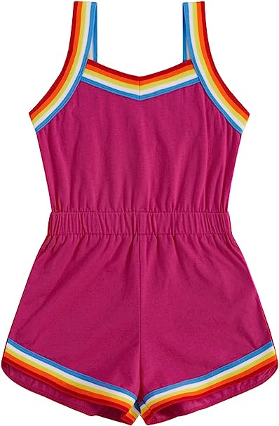 Milumia Girl's Casual Rainbow Striped Romper Sleeveless Spaghetti Strap Short Jumpsuits Playsuit