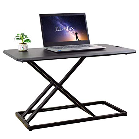 JILoffice Standing Desk Converter with Height Adjustable - Black Tabletop Workstation - Sit to Stand Up Desk Riser