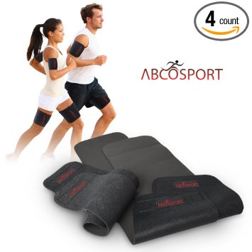 Body Wraps for Arms and Thighs - To Lose Fat & Reduce Cellulite - Best Adjustable Thigh and Arm Slimmers with Anti-Slip Grid Technology - Use Home or Street - Repels Sweat & Moisture - 4 Piece Kit.