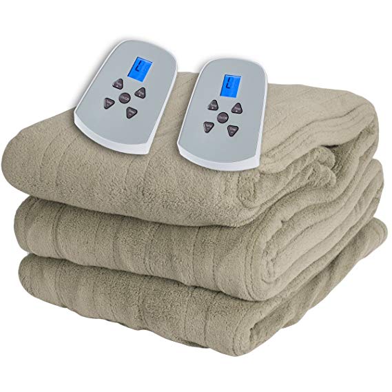 Westerly King Size Microlight Electric Heated Blanket with Dual Controllers, Beige