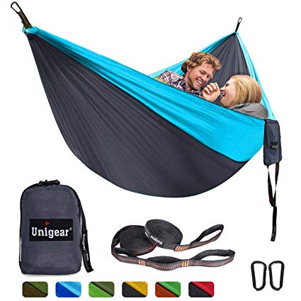 Unigear Double Camping Hammock, Portable Lightweight Parachute Nylon Hammock with Tree Straps For Backpacking, Camping, Travel, Beach, Garden