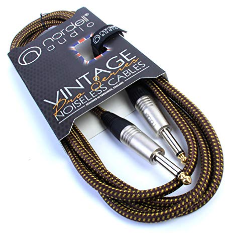 Braided Yellow Guitar Lead: 10ft 3m Jack to Jack Electric/Bass Lead/Cable