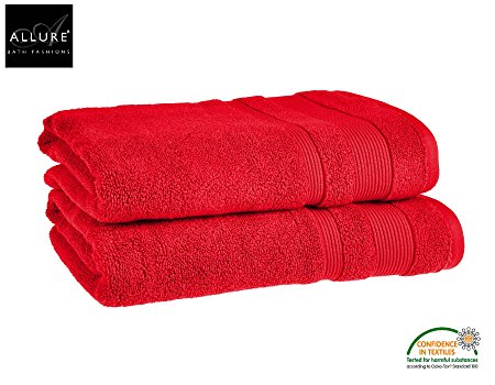 Luxury Supersoft Egyptian Cotton Towels by Allure Bath Fashions 2 x Absorbent and Quick Dry Bath Towels Set 70 x 120cm 500gsm in Red (2x Bath Towels)