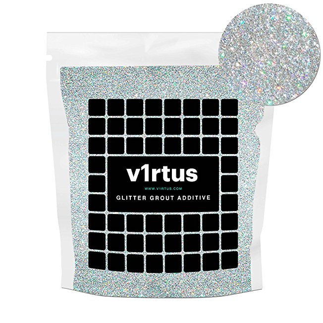 v1rtus Silver Holographic Glitter Grout Tile Additive 100g / 3.5oz for Wet Room Bathroom Kitchen Sparkle finish, Easy to use. Add / Mix with Epoxy Resin or Cement Based Grout, Heat Resistant, Non Rust