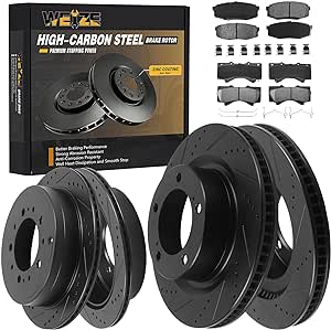 WEIZE Front Truck & Tow Brake Kit, HIGH CARBON STEEL & Maximum Cooling Rotors with Carbon Fiber Ceramic Brake Pads Set, Fit for Toyota Tundra 2007-2021, Sequoia Land Cruiser Lexus LX570