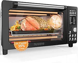 Nuwave Bravo Pro Smart Air Fryer Toaster Oven Combo, Airfryer Convection Oven Countertop, 12-in-1 Functions with Quicker & Even Crisp Technology, 1800W, 50-450°F, PFAS-Free, 21QT, Black