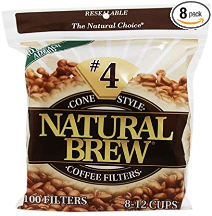 Natural Brew #4 Cone Coffee Filters, Natural Brown Paper, 100-Count Bags (Pack of 8)