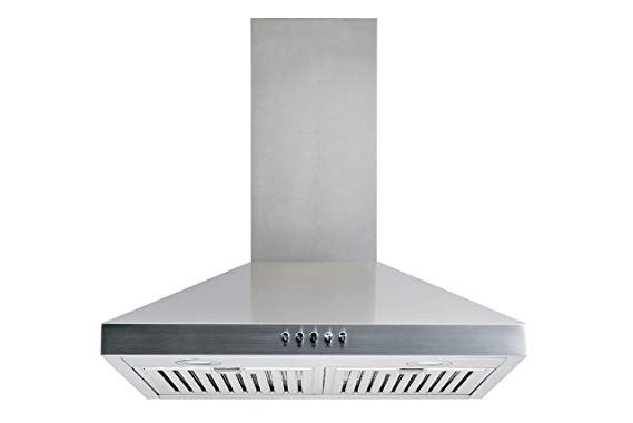 Winflo 30" Convertible Stainless Steel Wall Mount Range Hood with Stainless Steel Baffle filters, LED lights and 3 Speed Push Button Control