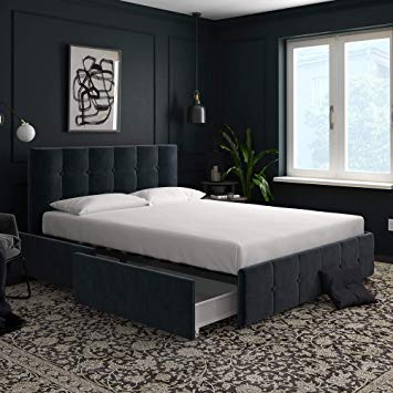 DHP 4345639 Rose Storage, Blue Velvet-Queen Upholstered Bed