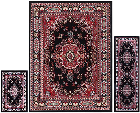 Home Dynamix Ariana Ksara Area Rug 3 Piece Set (4'11" x6'11,1'8" x4'11,1'8" x2'8), Border Black