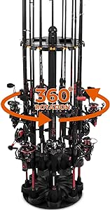 KastKing V16 Fishing Rod Rack With Rotating Base- Fishing Pole Rack Holds Up to 16 Fishing Rods or Combos, Lightweight and Durable ABS Construction, Space-Saving Fishing Rod Holders for Garage