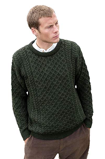 Aran Crafts Men's Merino Wool Crew Neck Sweater