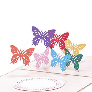 Paper Spiritz Rainbow butterfly Pop up Birthday Card Wedding Christmas Anniversary - Laser Cut 3D pop up card Love all Occasion - Handmade Thank You Greeting Card for Kids Baby