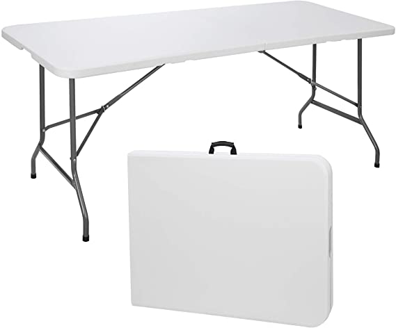 ZENY 6ft Portable Folding Table Plastic Indoor Outdoor Picnic Party Camp Dining Table with Handle, White