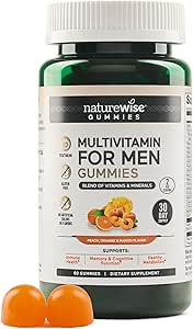 NatureWise Multivitamin for Men, Gummies Peach Mango Flavor, Adult Gummy for Immune Health with Minerals & Vitamin A, C, D, E, B6 and B12, Vegetarian, Soy-Free, Non-GMO, 60 Count[1-Month Supply]