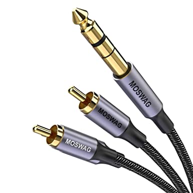 MOSWAG 1/4 to RCA Cable, Quarter inch TRS to RCA Audio Cable 6.35mm Stereo Jack to Dual RCA Insert Cable Y Splitter Cable