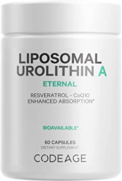 Codeage Liposomal Urolithin A Supplement - Resveratrol, Betaine, CoQ10 - Liposomal Delivery for Bioavailability - 1-Month Supply, 60 Capsules